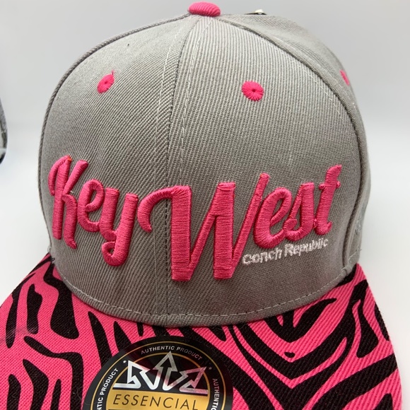Essencial Key West Florida Conch Republic Embroidered Snapback Hat Gray/Pink - Picture 2 of 16